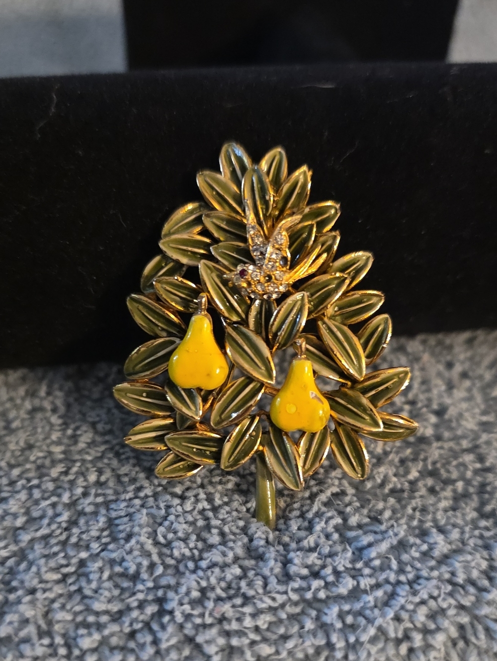 Gold-Tone Pear Tree Brooch with Yellow Enamel Pear Accents